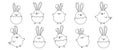 Easter chick with ears bunny line art, chicken egg cute rabbit doodle, cartoon character outline design, Easter egg hunt drawing. Royalty Free Stock Photo