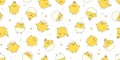 Easter chick egg vector seamless pattern, cartoon baby chicken hatch background, cute young bird print, happy yellow hand drawn Royalty Free Stock Photo