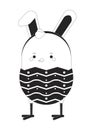 Easter chick egg wearing bunny ears black and white 2D illustration concept