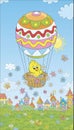 Easter Chick flying with a balloon Royalty Free Stock Photo