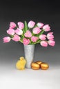 Easter Chick Gold Eggs and Tulip Flower Composition