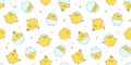 Easter chick seamless pattern, cute baby chicken egg background, young yellow bird print, cartoon funny farm textile, animal