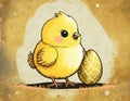 Easter chicken and colorful Easter egg, cartoon style Royalty Free Stock Photo