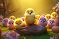 Easter chicks in a playful scene featuring them