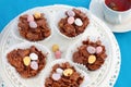 Easter chocolate crispy cakes & a cup of tea Royalty Free Stock Photo