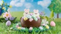Easter Chocolate Egg Filled With Candy Eggs and Bunny Decorations on a Plate Royalty Free Stock Photo