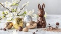 Easter Chocolate Eggs and Bunny on a Marble Surface Royalty Free Stock Photo
