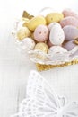 Easter chocolate speckled eggs in bowl Royalty Free Stock Photo