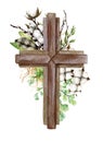 Easter christian cross with floral elements, easter decoration
