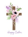 Easter christian cross with floral elements, easter decoration