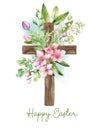 Easter christian cross with floral elements, easter decoration