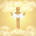 Easter. Christian wooden cross with a shroud
