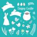 Easter clip art icon set. Vector seasonal isolated images of Easter time decorative elements, cute bunny, lamb, eggs