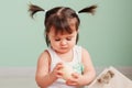 Easter close up indoor portrait of cute happy baby girl Royalty Free Stock Photo