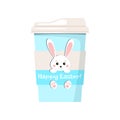 Easter coffee cup with cute bunny rabbit icon isolated on white background.