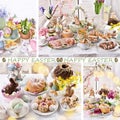 Easter collage with traditional Polish dishes and decors in pastel colors