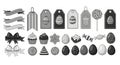 Easter A collection of black and white Easter themed illustrations including eggs, candy, and gift tags Royalty Free Stock Photo