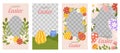 Easter collection of vertical social media template. Design with transparent frame for photo decorated with painted eggs