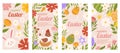 Easter collection of vertical social media template for shopping sale. Design with floral frames, painted eggs, bunny