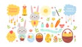 Easter color cartoon flat vector illustration, object and cute characters set Royalty Free Stock Photo