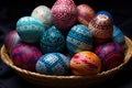 Easter Colored Eggs in a Basket