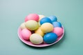 Easter colored eggs on a plate. Royalty Free Stock Photo