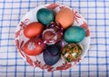Easter colored eggs on a plate Royalty Free Stock Photo