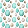 Easter colored and quail eggs seamless pattern