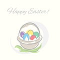 Easter colorful eggs in a basket hand drawn illustration Royalty Free Stock Photo