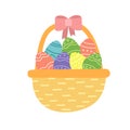 Easter colorful eggs in basket. Vector illustration. Hand drawn style Royalty Free Stock Photo