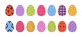Easter colorful eggs set doodle style. Happy easter hand drawn vector illustration. Different designs and patterns of Royalty Free Stock Photo