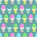 Easter colorful eggs on stand. Seamless background.