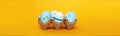 easter colorful handmade painted blue eggs in a box on orange background Royalty Free Stock Photo