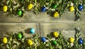 Easter colorfull eggs with leaves Royalty Free Stock Photo