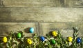 Easter colorfull eggs with leaves Royalty Free Stock Photo