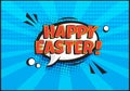 Easter comic vector banner, catroon cloud with Happy Easter on blue background in pop art style. Celebration illustration Royalty Free Stock Photo