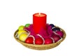 Easter composition with a candle and the painted eggs decorated