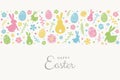 Easter composition with colourful bunnies, eggs and flowers. Greeting card. Vector Royalty Free Stock Photo