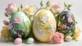 Easter composition with decorated eggs and flowers Royalty Free Stock Photo