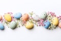 Easter composition of Easter quail eggs and flowers Royalty Free Stock Photo