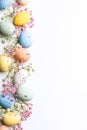 Easter composition of Easter quail eggs and flowers Royalty Free Stock Photo