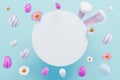 Easter composition.Eggs bunny ears flowers circle with place for text Royalty Free Stock Photo