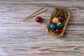 The easter composition with eggs and candles
