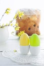Easter composition with eggs holiday cake and flowering branches Royalty Free Stock Photo
