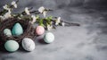 Easter composition on grey concrete background