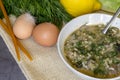 National Greek soup `Magiritsa` close-up