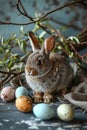 Easter composition with rabbit and Easter eggs