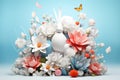 Easter composition with rabbit, eggs and flowers made of paper. Happy Easter. Royalty Free Stock Photo