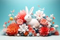 Easter composition with rabbit, eggs and flowers made of paper. Happy Easter. Royalty Free Stock Photo