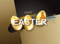 Easter composition with the silhouette of three eggs of golden brilliant shade,